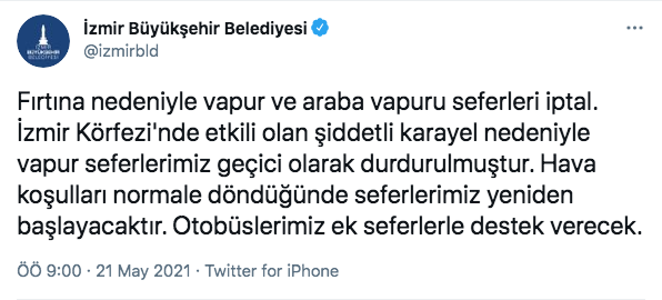 İzmir'de vapur seferleri durduruldu (21 Mayıs 2021) - Resim : 1