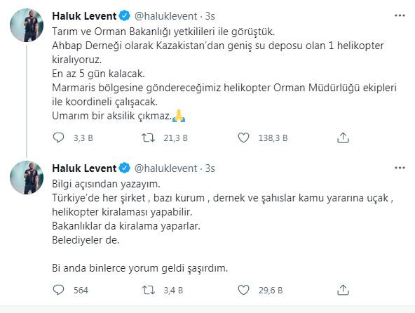 Haluk Levent açıkladı. Ahbap Derneği yangına müdahale için Kazakistan’dan helikopter kiralıyor - Resim : 1