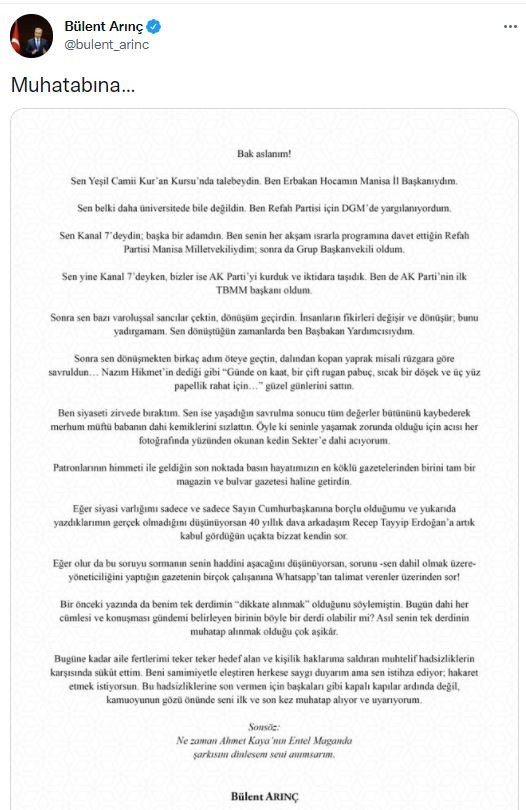 Bülent Arınç Ahmet Hakan'a karşı bildiri yayınladı. Hürriyet koridorlarında herkes WhatsApp mesajı gelmiş mi diye bakıyor - Resim : 1
