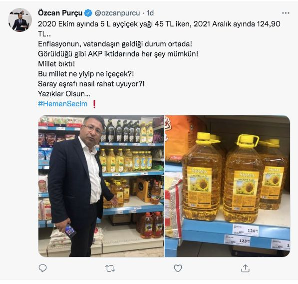 CHP'li vekil Özcan Purçu marketten bildirdi. Ayçiçek yağının fiyatına kendisi de inanamadı - Resim : 2