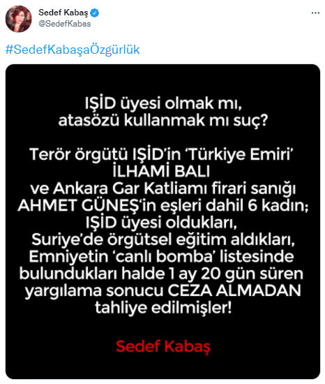 Sedef Kabaş’tan ‘IŞİD’ mesajı: Hangisi suç? - Resim : 1