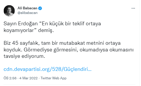 Ali Babacan'dan Erdoğan'a tavsiye. Sorunu yakaladı - Resim : 1