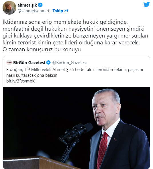 AK Parti kapatılacak diyen Ahmet Şık&rsquo;a Erdoğan&rsquo;dan tepki: Bu zat ter&ouml;ristin tekidir g&uuml;c&uuml; yetmez - Resim : 1