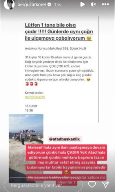 Bergüzar Korel günlerdir çadır arıyor. 'AFAD hâlâ götürmedi çünkü...' - Resim : 1