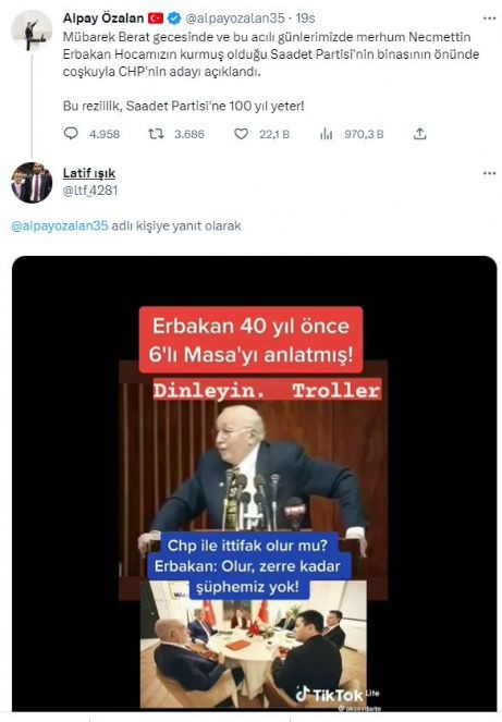 Erbakan CHP ile ittifak olur mu sorusuna yıllar önce bakın nasıl yanıt veriyor. AKP’li Alpay’a twit kaldırtacak Erbakan videosu gönderdiler - Resim : 3